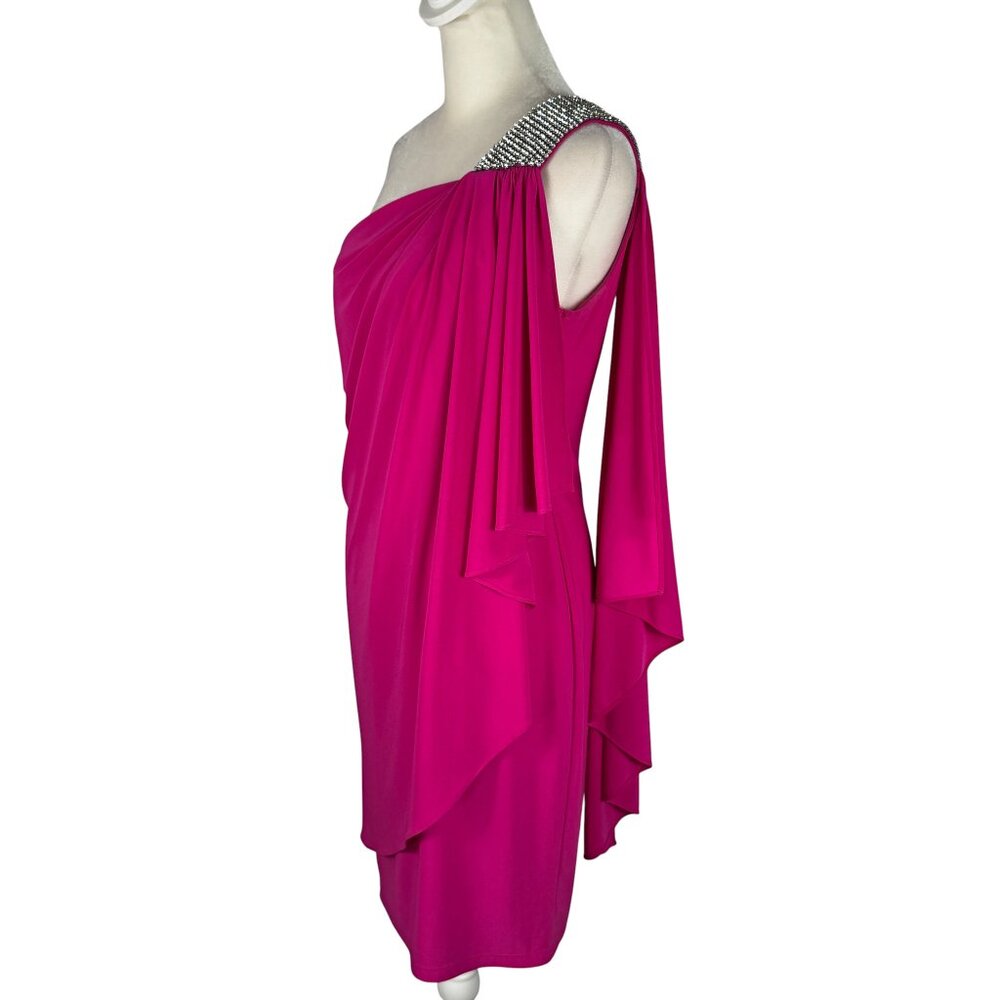 Stunning Cache Pink One-Shoulder Rhinestone Cocktail Dress – Size 6 - Picture 3 of 11